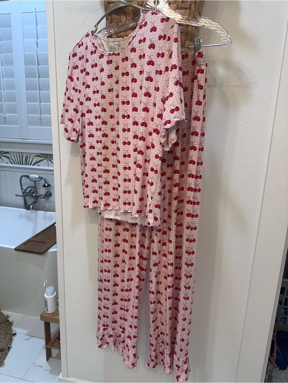 Women’s bamboo soft Pink Cherry heart Print Pajama Set